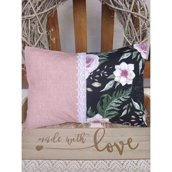 Polštář Nahřívací polštářek s levandulí a pohankou – Růže na černé & starorůžová