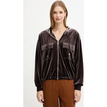 Dámská mikina Velurová mikina Liu Jo dámská, hnědá barva, s kapucí, hladká, TF5108.J4955 89X, vel. S