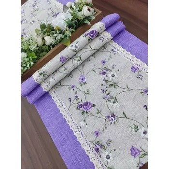 ubrus Běhoun – ubrus na stůl popínové růžičky fialové | 40 x 128 cm