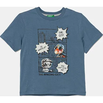 Chlapecké tričko Dětské bavlněné tričko United Colors of Benetton modrá barva, s potiskem, 35RYG10I7 35RYG10I7.P.Seasonal 95X, vel. 98