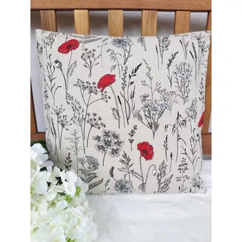 Povlak na dekorativní polštářek Povlak na polštář 40 x 40 cm – Louka s červenými vlčími máky | Ruční výroba