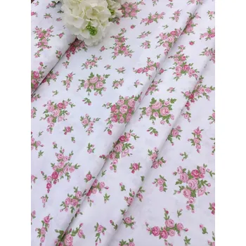 Látka 100% bavlna - růžové růžičky v trsech