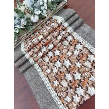 ubrus Běhoun vánoční - vánoční perníčky v kombinaci s hnědou