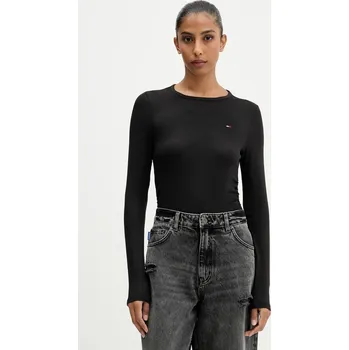 Tričko s dlouhým rukávem Tommy Jeans černá barva, DW0DW21568 99X, vel. XS
