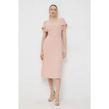 Dámské šaty Šaty BOSS béžová barva, midi, 50488660 30E, vel. 34