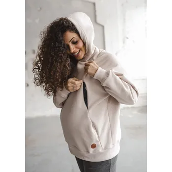 Těhotenská mikina Zateplená těhotenská a kojicí mikina Motherhood 3v1 – světle béžová, bavlna Velikost: S