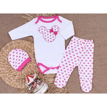 Kojenecká souprava 3-dílná bavlněná kojenecká souprava body polodupačky a čepička Minnie 62/68 (3-6 m)