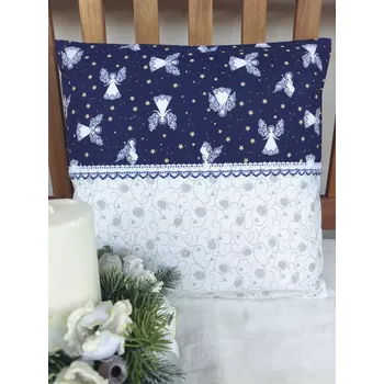 Povlak na dekorativní polštářek Povlak na polštář 40 x 40 cm – andílci na tmavě modré | Ruční výroba z bavlny