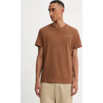 Pánské tričko Bavlněné tričko Tommy Jeans pánské, hnědá barva, s potiskem, DM0DM21780 88A, vel. M