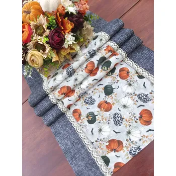 ubrus Běhoun podzimní - dýně v kombinaci s černou v režném efektu