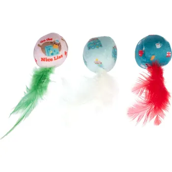 Hračka pro kočku 3ks TIAKI slavnostní míčky s peřím pro kočky