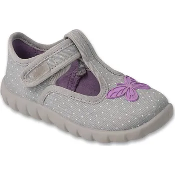 Dívčí bačkory Bačkůrky botičky Befado Flexi 627P004 šedé s fialovým motýlkem flexibilní lehké vyšší velikost: 24