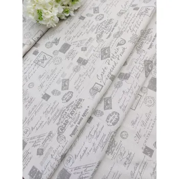 Látka 100% bavlna - poštovní nápisy a známky na béžové