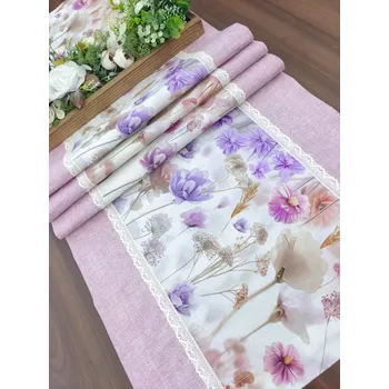 ubrus Běhoun – ubrus na stůl babí léto v kombinaci s lila | 42 x 143 cm (Rozměr: 42 x 143 cm)