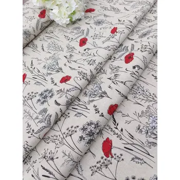 Dekorační látka - louka s červenými vlčímí máky