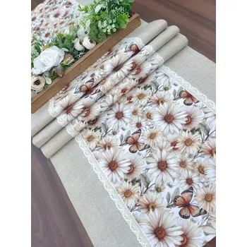 ubrus Běhoun – ubrus na stůl kopretiny na béžové | 42 x 140 cm (Rozměr: 42 x 140 cm)