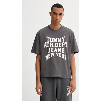 Pánské tričko Bavlněné tričko Tommy Jeans pánské, šedá barva, s potiskem, DM0DM21988 90X, vel. XL