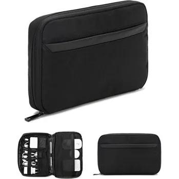 Kosmetická taška YANGON. Prostorná organizační taška na technické příslušenství z kepru s vodoodpudivou úpravou a recyklovaného polyesteru 600D, Firemní dárkové předměty s vlastním potiskem