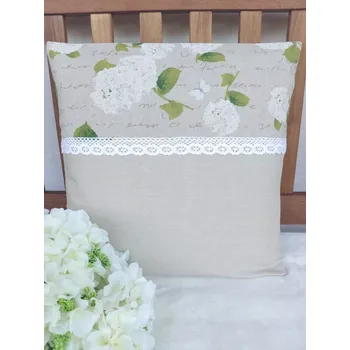 Povlak na dekorativní polštářek Povlak na polštář 40 x 40 cm – bílé hortenzie s krajkou | Ruční výroba