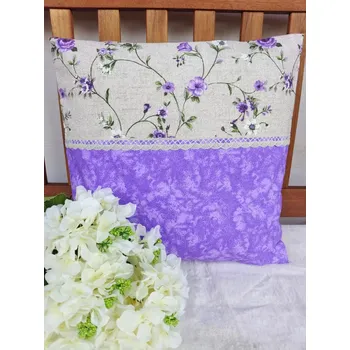 Povlak na dekorativní polštářek Povlak na polštář 40 x 40 cm – popínavé fialové růže s mramorem a krajkou | Ruční výroba