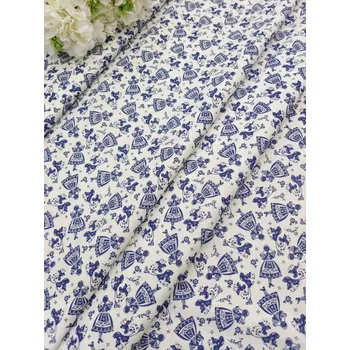 Látka 100% bavlna - selské panenky modré