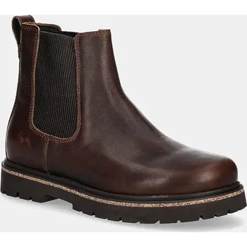 Dámské kozačky Kožené kotníkové boty Birkenstock dámské, hnědá barva, na plochém podpatku 1025782 89X, EUR 40