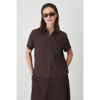 Dámská košile Lněná košile Medicine dámská, hnědá barva, regular, s klasickým límcem RS24.KKD902 89X, vel. S