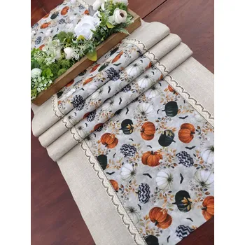 ubrus Běhoun podzimní - dýně v kombinaci s béžovou v režném efektu