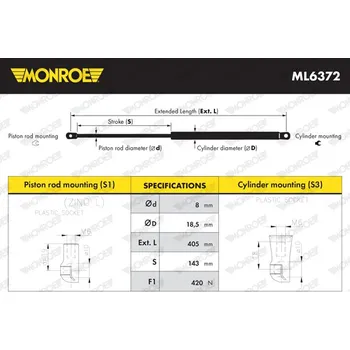 Pneumatická pružina, zavazadlový / nákladový prostor, ML6372