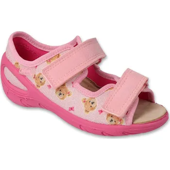 Dívčí sandály Bačkory papuče sandálky Befado Sunny 063X032 růžové s medvídky, s koženou stélkou velikost: 30