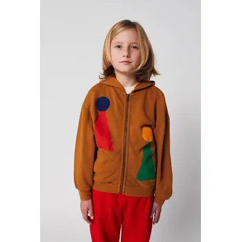 Chlapecká mikina Dětská bavlněná mikina Bobo Choses Chess Pawn hnědá barva, s kapucí, vzorovaná, 225AC051 82X, vel. 89/98