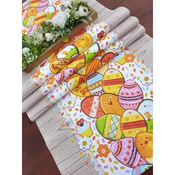 ubrus Běhoun - velikonoční ubrus na stůl barevná vajíčka na dřevěném podkladu | 52 x 160 cm