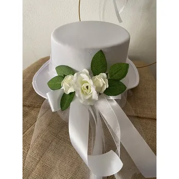 Svatební dekorace Cylindr bílý na auto s květinami