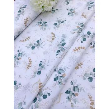 Dekorační látka - eukalyptové větvičky a vločky se zlatými glitry