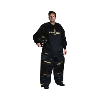 Florbalový dres Unihoc ALPHA EVOLAB black/gold set with HELMET Brankářský set s přilbou S, černá / zlatá