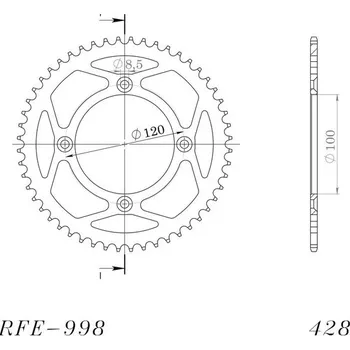 Řetězová sada pro motocykl Řetězová rozeta SUPERSPROX RFE-998:50-BLK černý 50 zubů, 428
