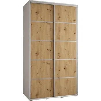 Šatní skříň Šatní skříň s posuvnými dveřmi DAVOS 4, 140cm | Bílá / DUB Artisan / stříbrné