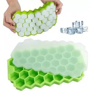 Tvořítko na led Silikonová flexibilní forma na led s víkem 37 kostek zelená