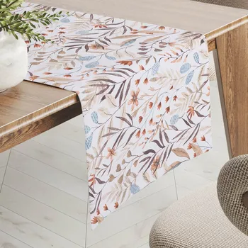 ubrus Dekorační běhoun na stůl Leona LN-163 Podzimní větvičky na bílém 20x140 cm