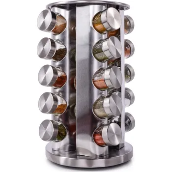 Kořenka CAROUSEL | 20×90 ml | otočný nerezový stojan na koření se skleněnými kořenkami Dedra