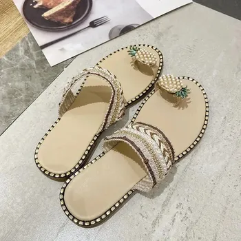 Dámské pantofle Letní pantofle s ozdobnými pásky Barva: Béžová, Velikost: 36