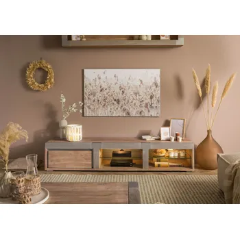 Televizní stolek TV stolek akácie 205x48x39 béžová lakovaná AMSTERDAM