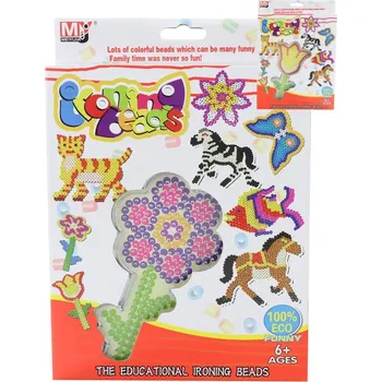 Dětské navlékací korálky Zažehlovací korálky barevné mozaika se šablonou kytička 2 druhy