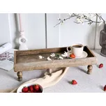 Servírovací podnos hnědý mangové dřevo na nohách vyřezávaný dekorativní moderní rustikální styl doplňky kuchyně jídelna Beliani