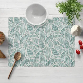prostírání Dekorační prostírání na stůl Leona LN-166 Bílé listy na modrozeleném 30x40 cm