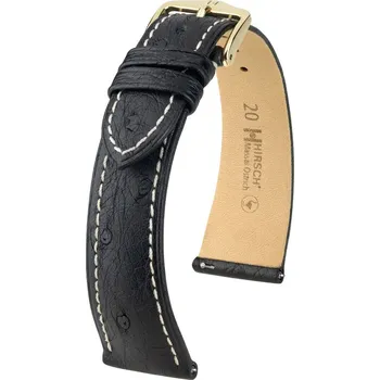 Módní doplněk Kožený řemínek Hirsch Massai Ostrich L 04362051-7, černý, pštrosí kůže, délka L, Quick Release - 19 mm