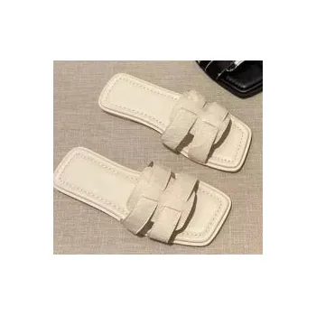 Dámské pantofle Módní ploché pantofle pro ženy, otevřená špička Barva: Béžová, Velikost: 41