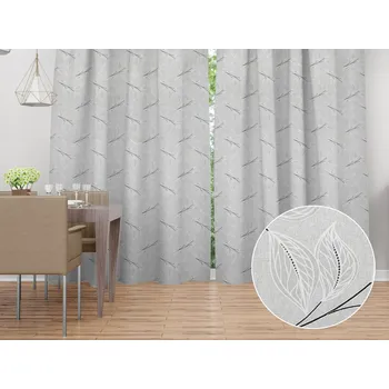 ubrus Dekorační závěs Leona LN-165 Pnoucí lístky na šedém 130x140 cm