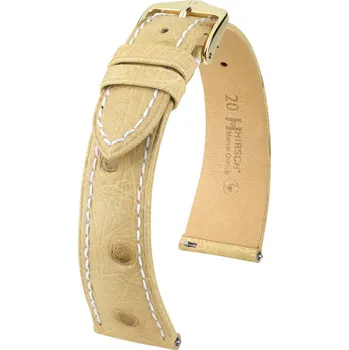Módní doplněk Kožený řemínek Hirsch Massai Ostrich L 04362091-7, béžový, pštrosí kůže, délka L, Quick Release - 20 mm