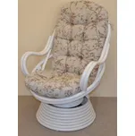 Axin Trading s.r.o. Ratanové houpací křeslo Swivel bílé polstr motiv ptáci